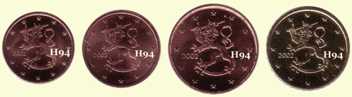 1 , 2 , 5 , 10 cent FINNLAND 2002 1 , 2 , 5 , 10 cent FINNLAND 2002