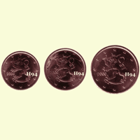 1 , 2 , 5 cent FINNLAND 2000